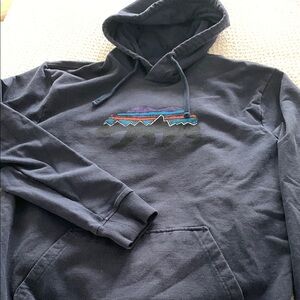 Patagonia Men's Navy Hoodie with Bear - Size L
